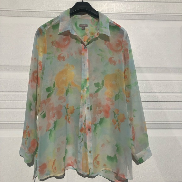 J. Jill Tops - J. Jill Sheer Floral Pastel  Business Casual Blouse